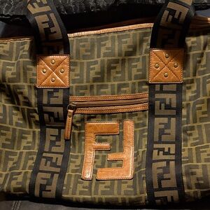 Authentic Fendi Tan and Black Duffel Bag